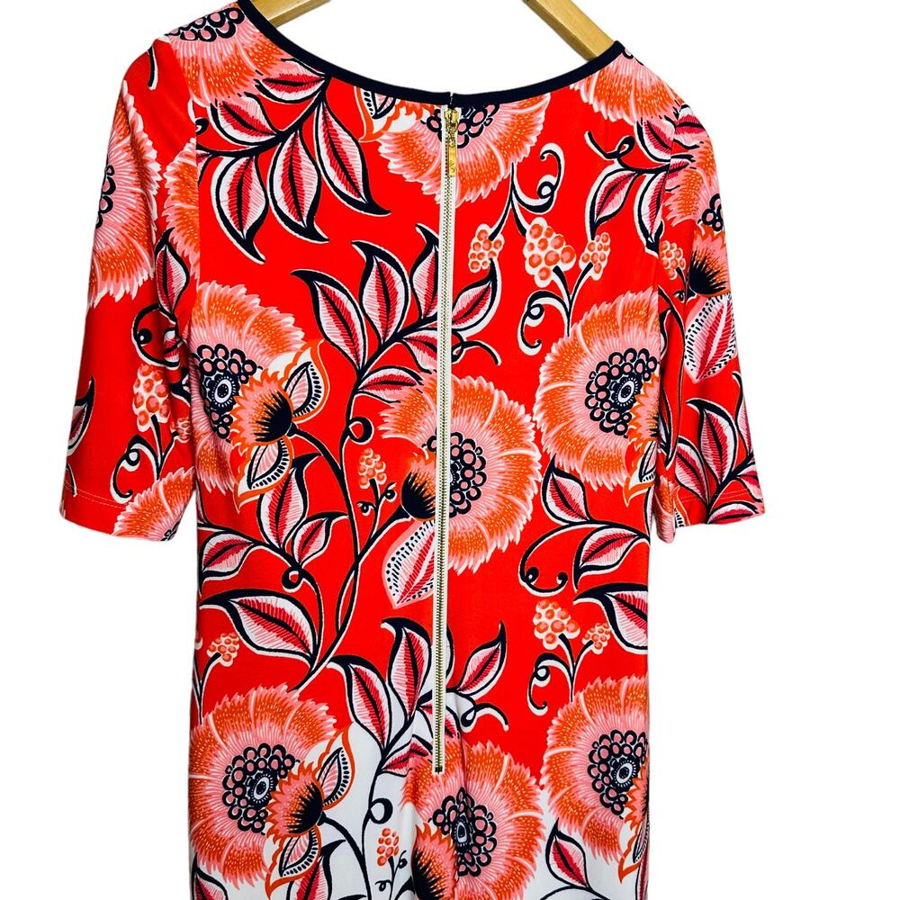 Eliza J Short Sleeve Red Orange Navy Big Floral Sheath Dress Size 2 - Picture 10 of 12